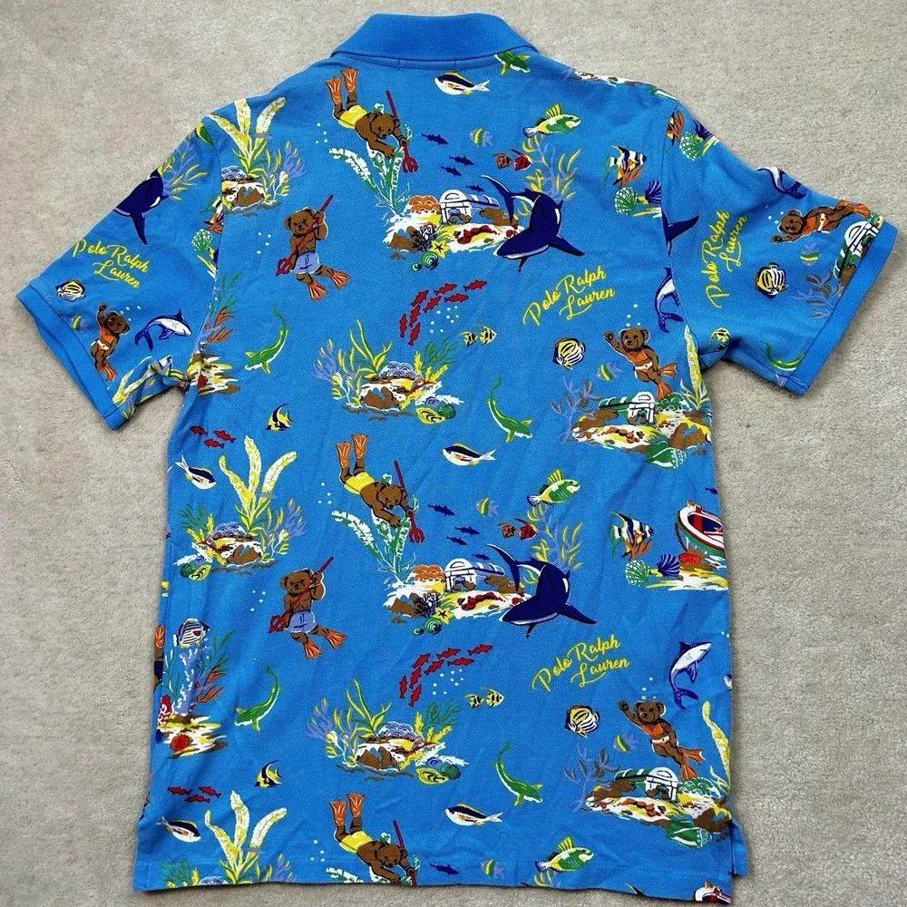 Ralph Lauren Polo Shirt Boys XL 18-20 Scuba Bear All Over Print Summer Mesh Knit
